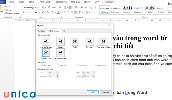 Chọn Behind text