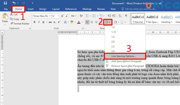 Chọn Line Spacing Options