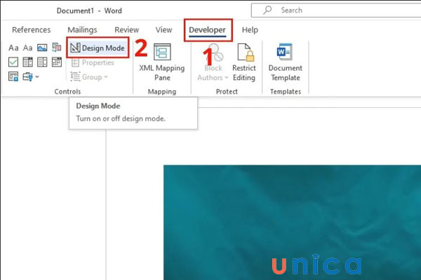 Chọn biểu tượng Design Mode