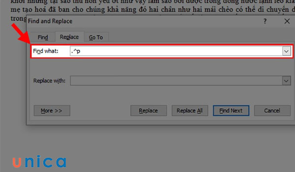 Nhập ký tự vào mục Find what
