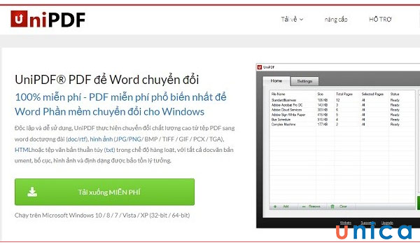 UniPDF là phần mềm chuyển từ file ảnh sang word miễn phí