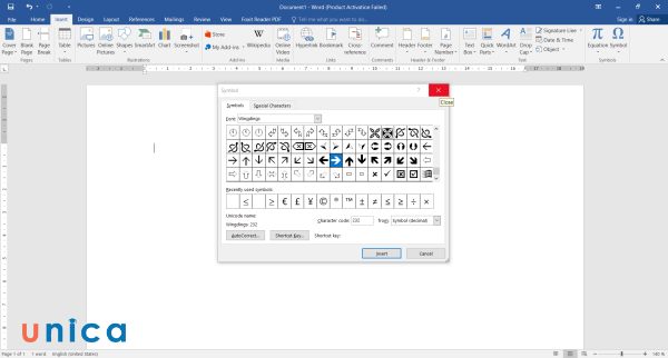 Đóng hộp thoại Symbol
