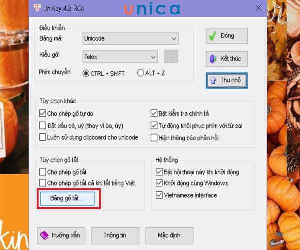 Chọn Bảng gõ tắt