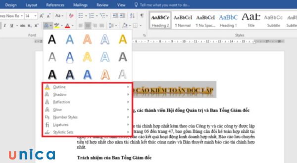 Xác định thứ tự và sắp xếp của chữ nghệ thuật trong tài liệu sao cho chúng làm tăng tính logic và hợp nhất của nội dung