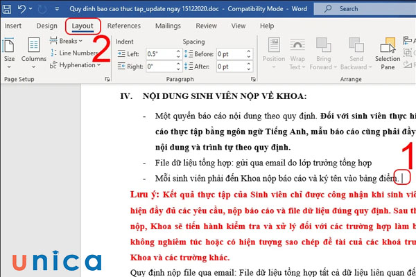 Đặt con trỏ chuột tại vị trí muốn tạo section trong word