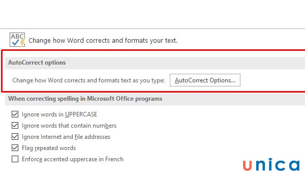 Chọn AutoCorrect Options