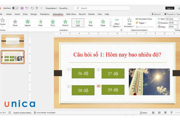 Tạo slide và đáp án trả lời