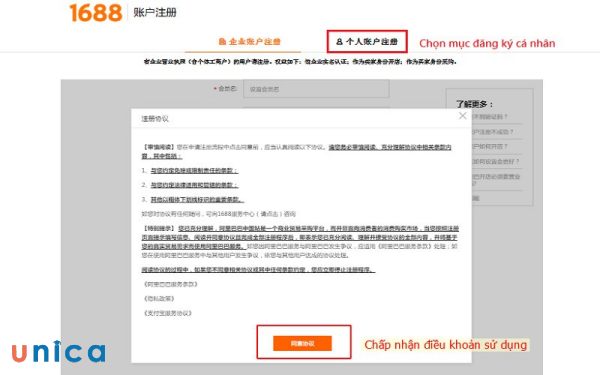 Chọn tài khoản cá nhân và chấp nhận điều khoản sử dụng