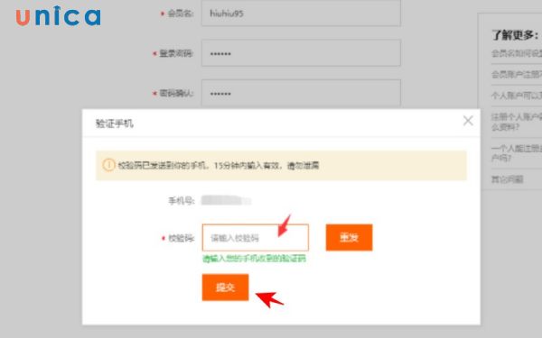 Nhập mã xác nhận và kích hoạt tài khoản