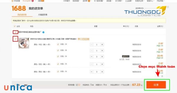 Chọn mục thanh toán