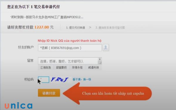 Nhập thông tin người thanh toán hộ và thanh toán