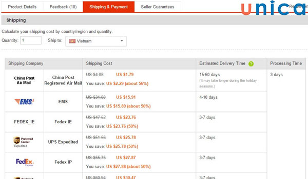 Hình thức giao hàng trên Aliexpress