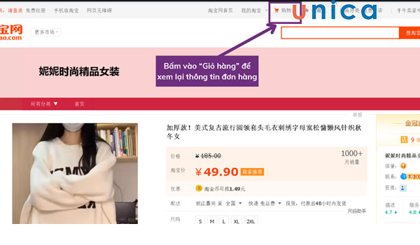 Nhấn biểu tượng giỏ hàng