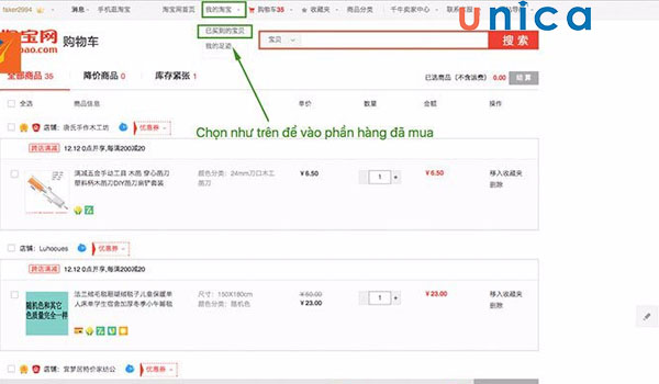 Kiểm tra đơn hàng đã đặt