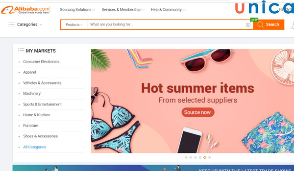 Trang web Alibaba bán đa dạng rất nhiều sản phẩm