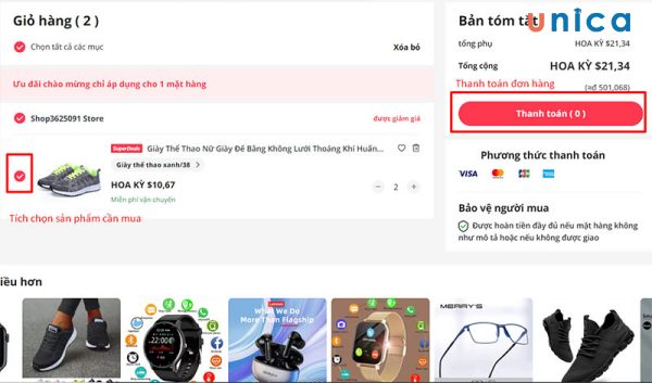 Xem thông tin và chọn sản phẩm muốn mua