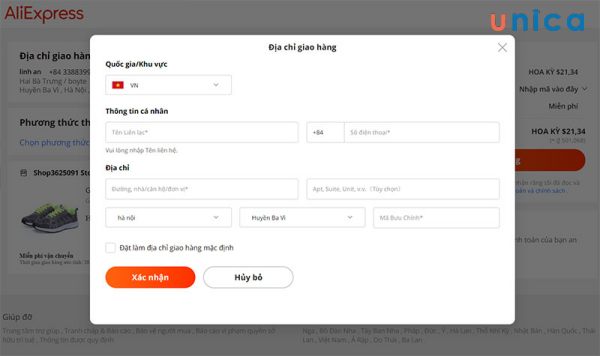 Nhập địa chỉ nhận hàng