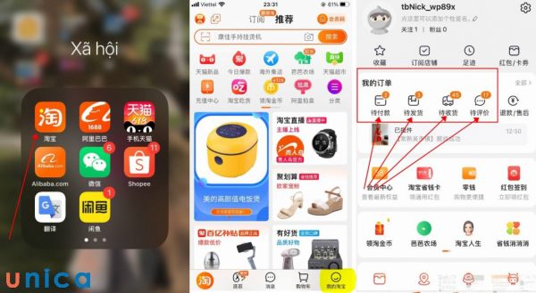 Vào taobao và chọn đơn hàng cần hoàn