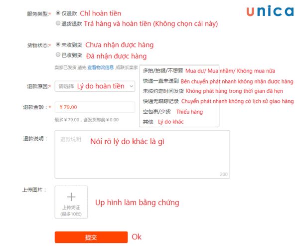 Điền thông tin trả hàng