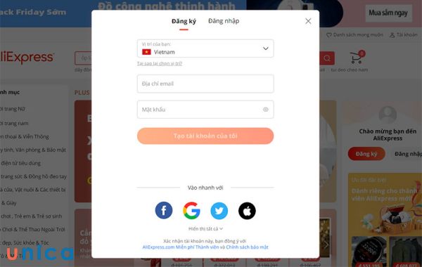 Điều kiện để đăng ký tài khoản Aliexpress