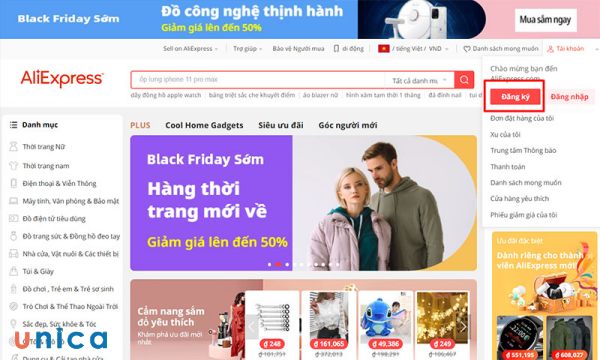 Đăng ký tạo tài khoản Aliexpress