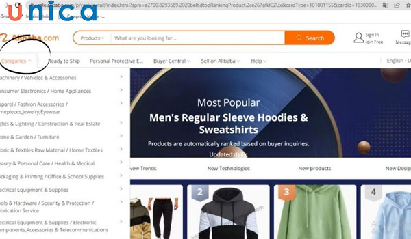 Tìm kiếm sản phẩm Alibaba theo danh mục