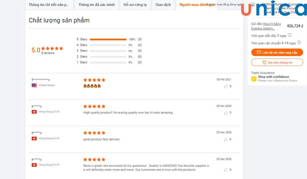 Feedback của khách hàng hiển thị công khai