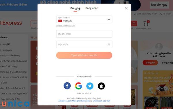 Cần đăng ký tài khoản Aliexpress để quản lý đơn hàng, thanh toán, nhận hàng