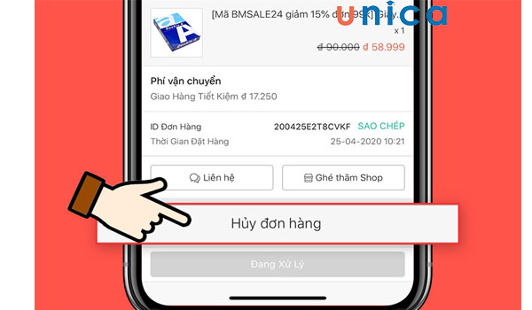 Bạn có thể thay đổi yêu cầu huỷ hàng trước khi đơn hàng được giao cho đơn vị vận chuyển