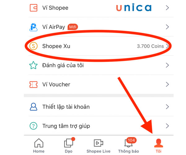 Kiểm tra xu trên Shopee