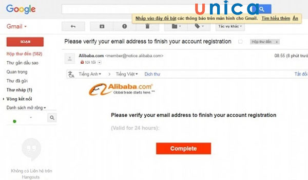Vào mail để xác nhận tài khoản