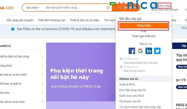 Chọn đăng nhập