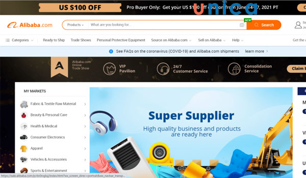 Truy cập vào trang chủ Alibaba