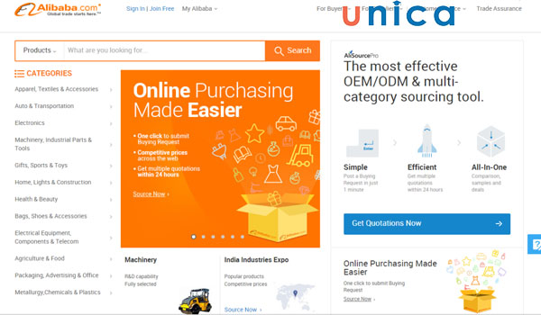 Alibaba.com là website thương mại điện tử của Trung Quốc