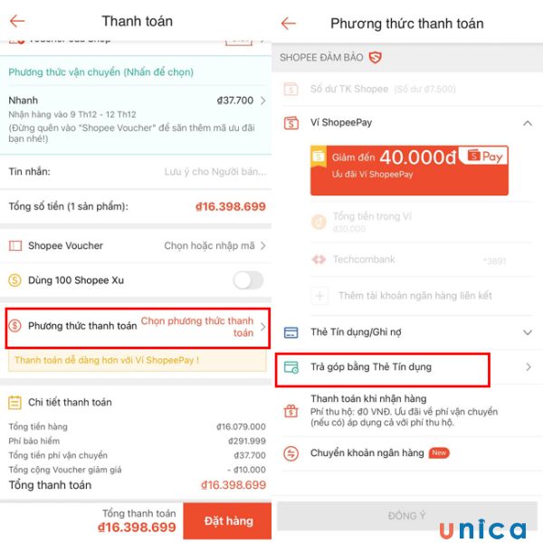 Thanh toán trả góp bằng thẻ tín dụng