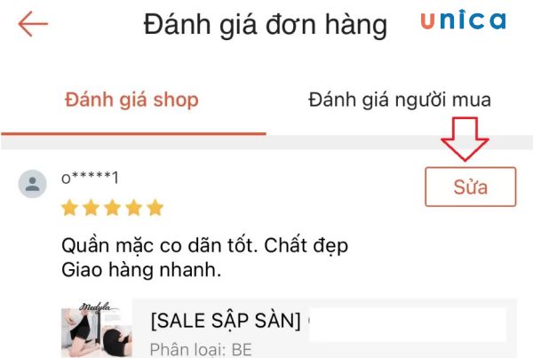 Sửa đánh giá sản phẩm trên Shopee