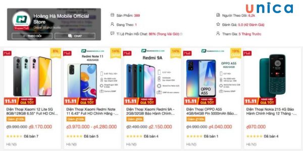 Hoàng Hà Mobile Official Store trên Shopee cung cấp các sản phẩm di động và phụ kiện chất lượng cao trên nền tảng thương mại điện tử Shopee
