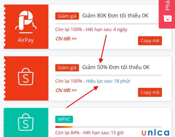 Các loại mã giảm giá của Shopee