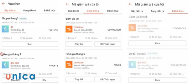 Mỗi shop sẽ có loại mã giảm giá khác nhau