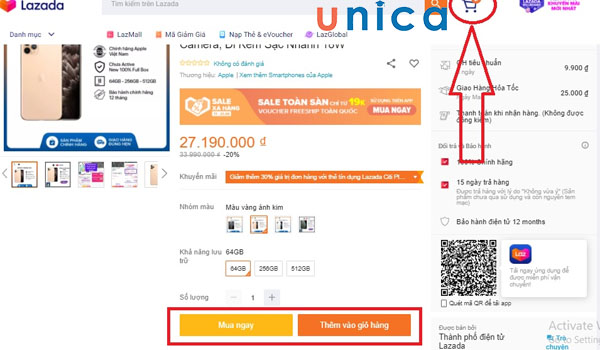 Đặt mua sản phẩm trên Lazada