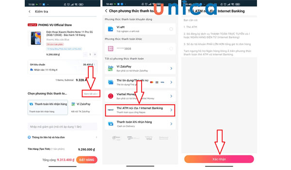 Tiến hành thanh toán trên Lazada