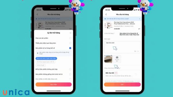 Chọn lý do bạn đổi trả sản phẩm và bấm vào Xác nhận