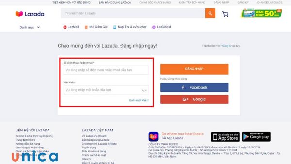 Đăng nhập vào tài khoản Lazada