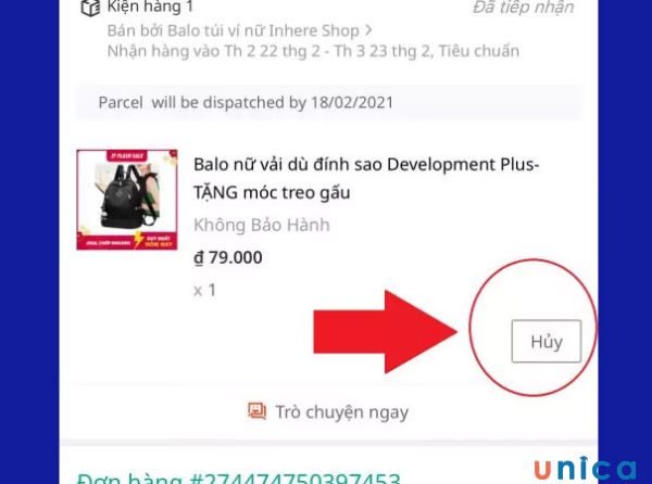 Nhấn vào nút hủy