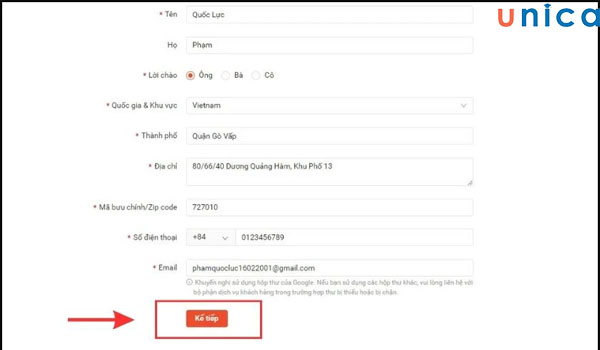 Điền đầy đủ thông tin rồi chọn kế tiếp để đăng ký Affiliate Shopee