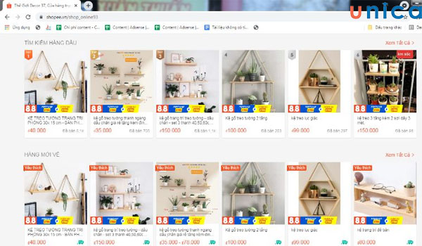 Ngành đồ decor trên Shopee