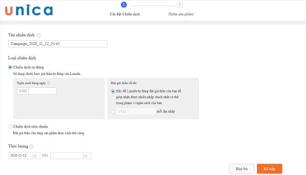 Định mức ngân sách, khoảng thời gian chạy quảng cáo