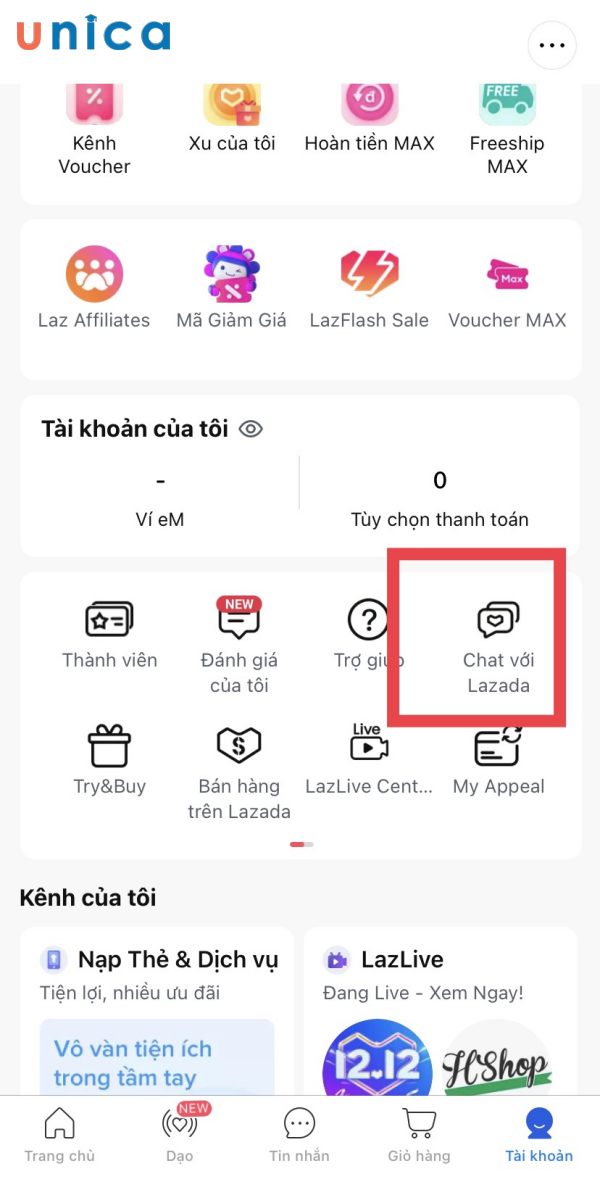 Chat với Lazada