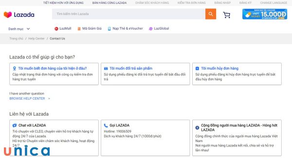 Truy cập vào trang hỗ trợ Lazada