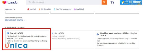 Chọn vào mục Chat với Lazada